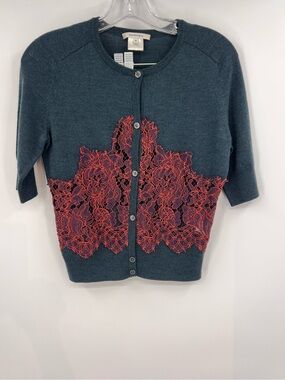 Carven wool and lace cardigan Teal red